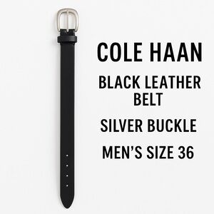 Cole Haan Black Leather Dress Belt Silver Buckle Men’s Size 36